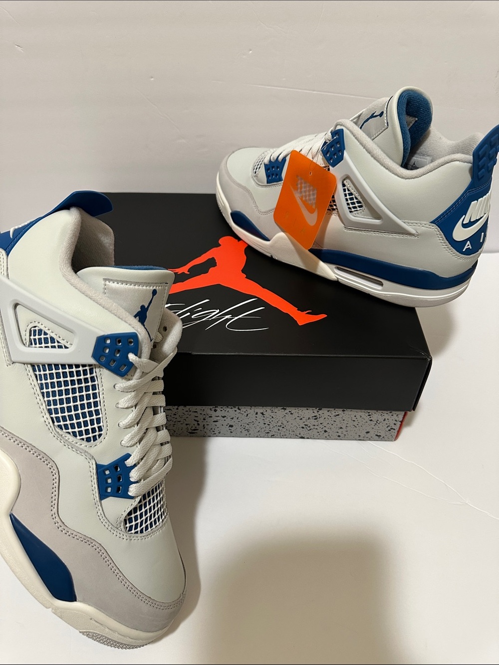 Nike White and Blue Men's Air Jordan 4 Sneakers
